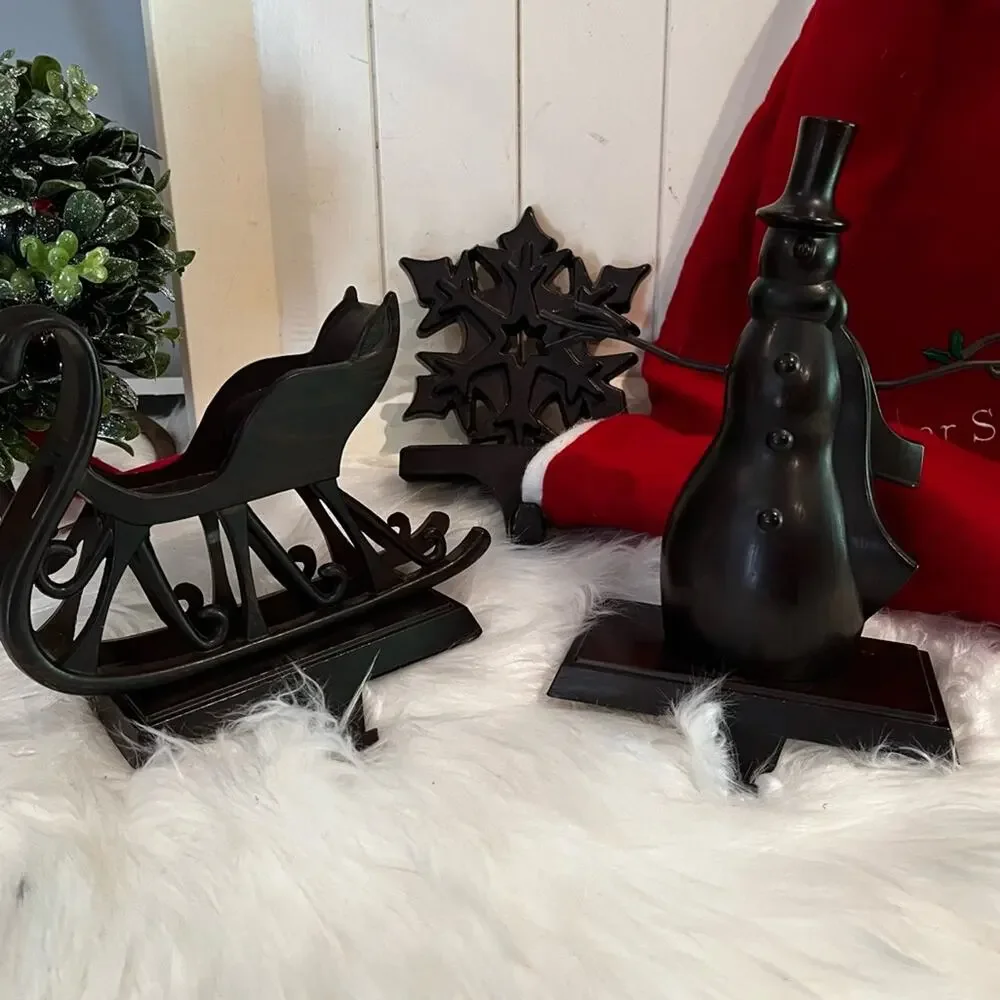 NEW Pottery Barn Bronze Snowman Snowflake Christmas Holiday Stocking Holders